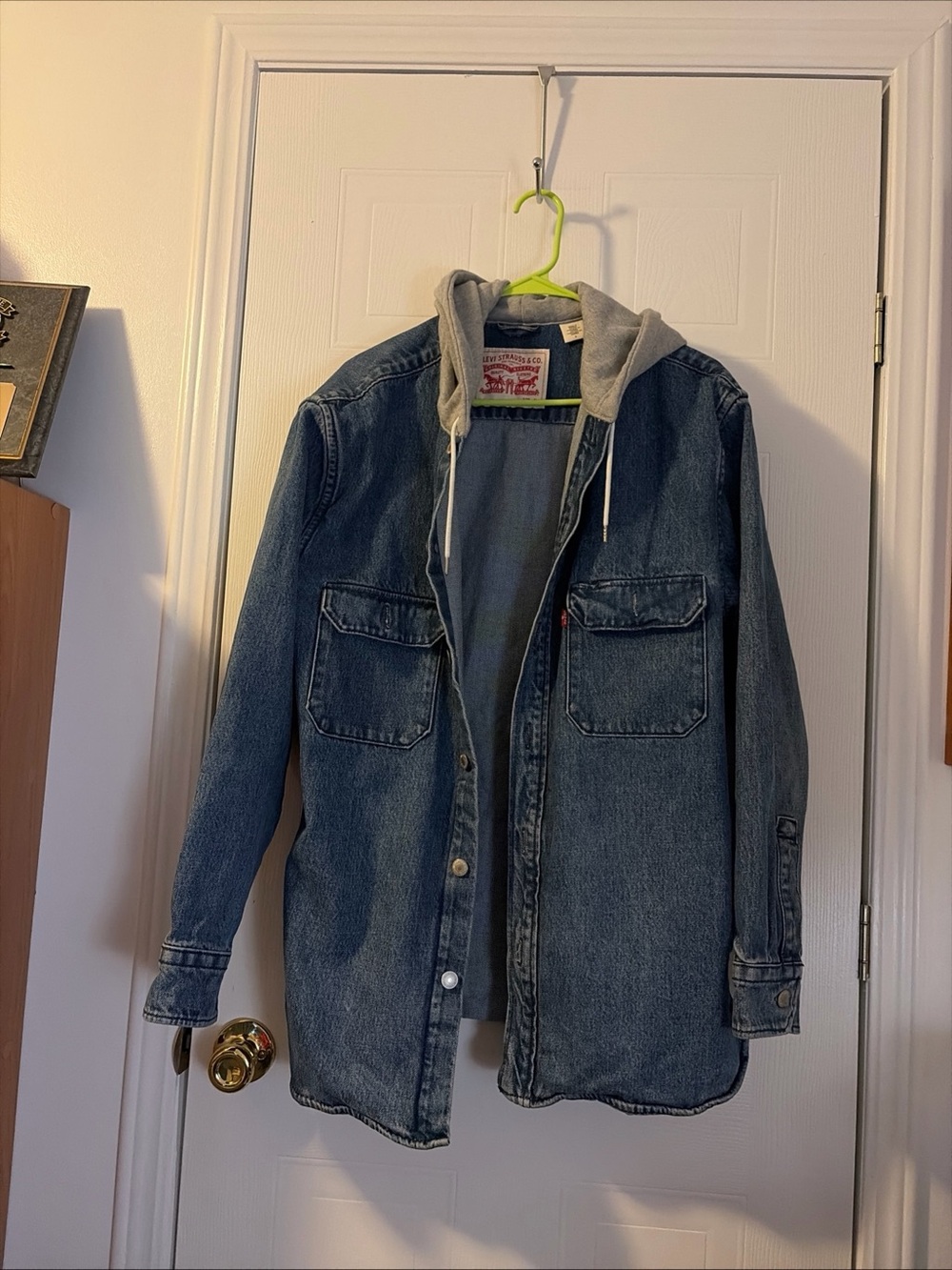 Levis Mens M Blue Denim Hooded Shirt Jacket Shacket 100% Cotton